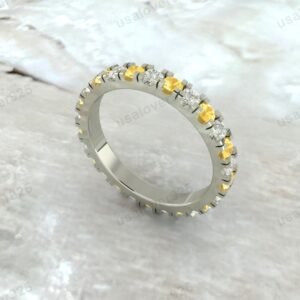 Citrine & CZ Diamond Stone Full Eternity Women Band – 925 Sterling Silver Ring Jewelry