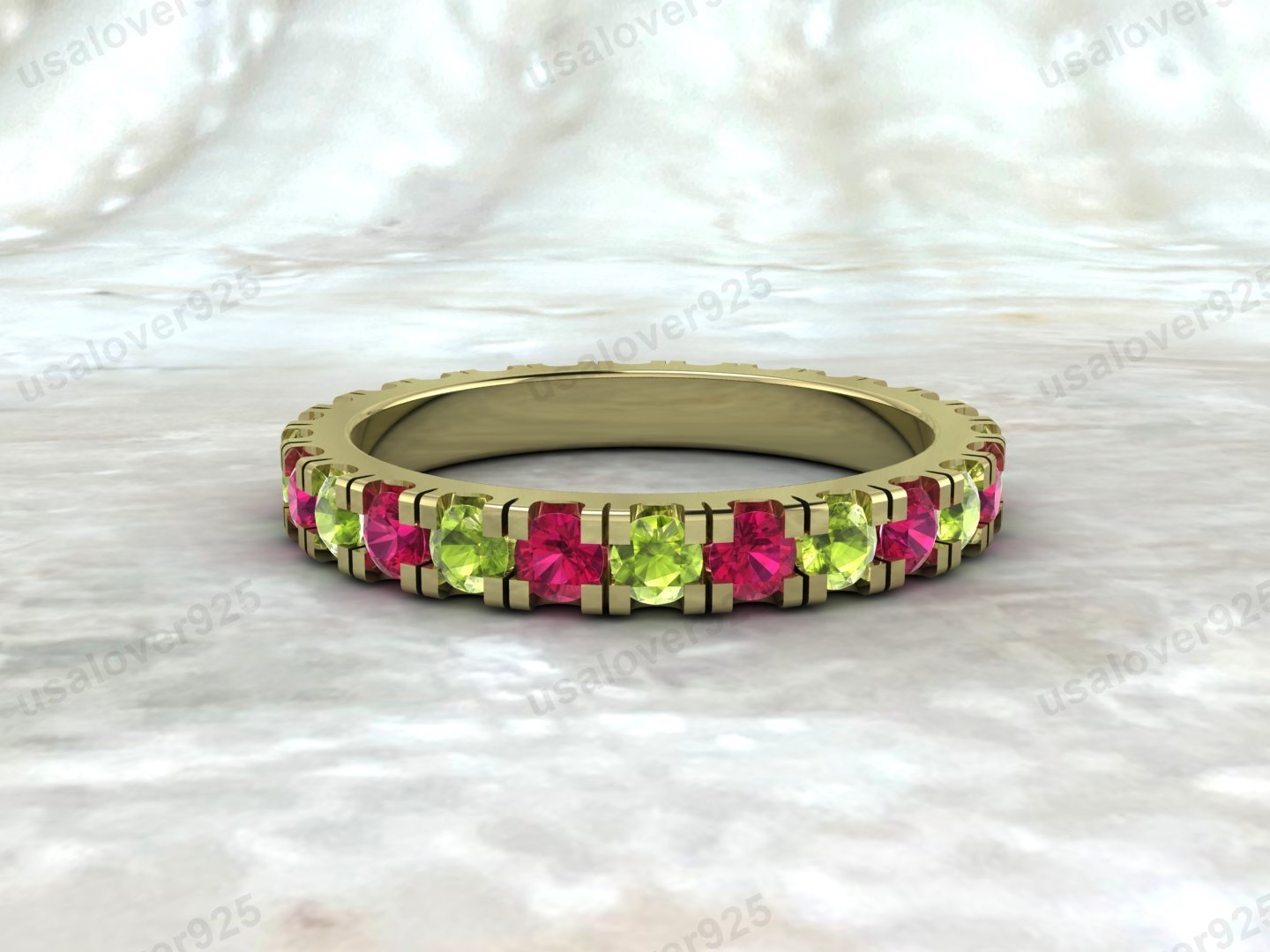 Ruby & Peridot Stone Full Eternity Women Band – 925 Sterling Silver Ring Jewelry - Image 3