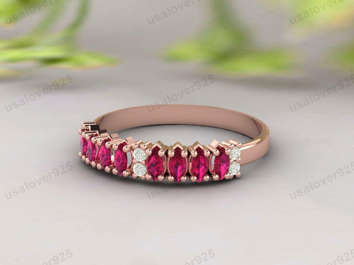 Ruby & CZ Diamond Gemstone Eternity Women Band – 925 Sterling Silver Ring Jewelry - Image 3
