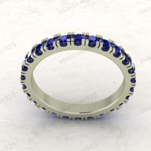 Blue Sapphire Gemstone Full Eternity Women Band – 925 Sterling Silver Ring Jewelry