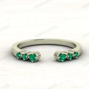 Emerald Stone Open Women Band – 925 Sterling Silver Ring Jewelry