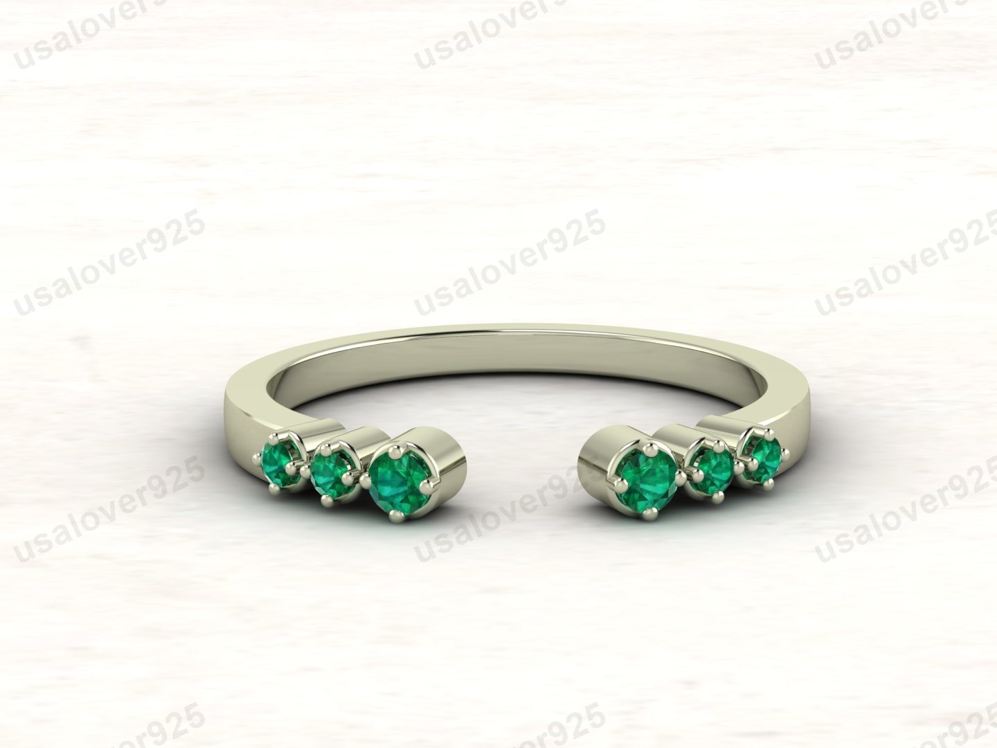 Emerald Stone Open Women Band – 925 Sterling Silver Ring Jewelry