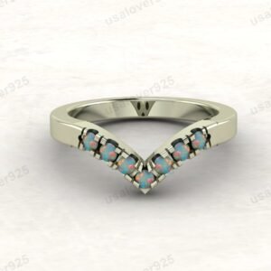 Opal Stone V Shape Half Eternity Women Band – 925 Sterling Silver Ring Jewelry