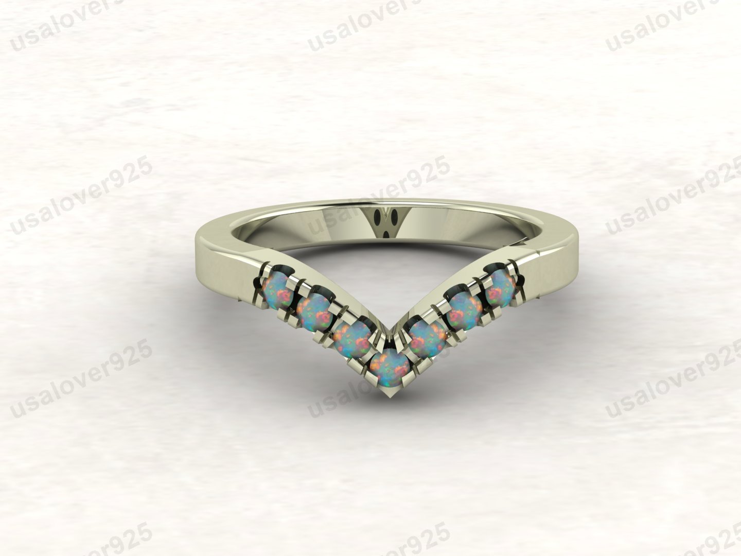 Opal Stone V Shape Half Eternity Women Band – 925 Sterling Silver Ring Jewelry