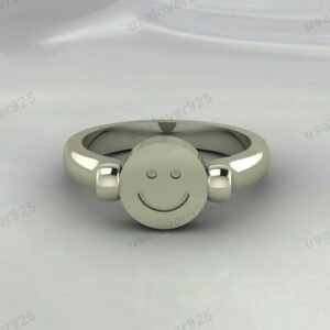 Smiley Shape Women Signet Ring, 925 Sterling Silver Jewelry