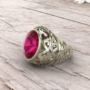 Ruby Gemstone Art Deco Men's Signet Ring, 925 Solid Sterling Silver Jewelry