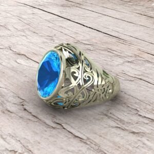 Topaz Oval Gemstone Art Deco Men's Signet Ring, 925 Solid Sterling Silver Jewelry