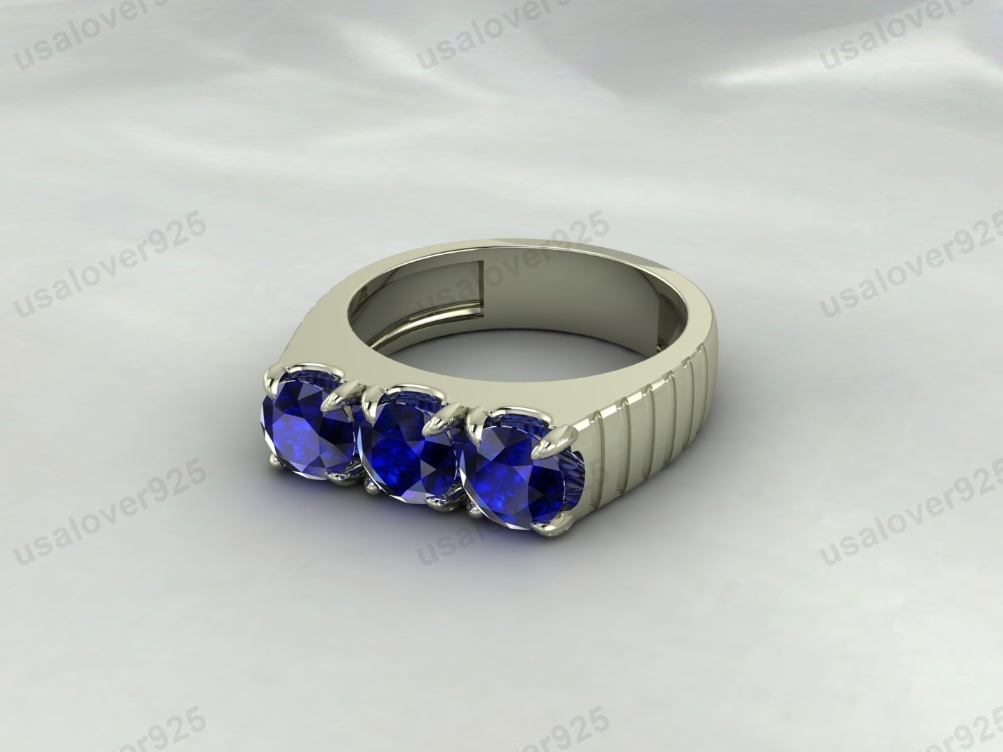 Sapphire Round Gemstone Men's Signet Ring, 925 Sterling Silver Jewelry