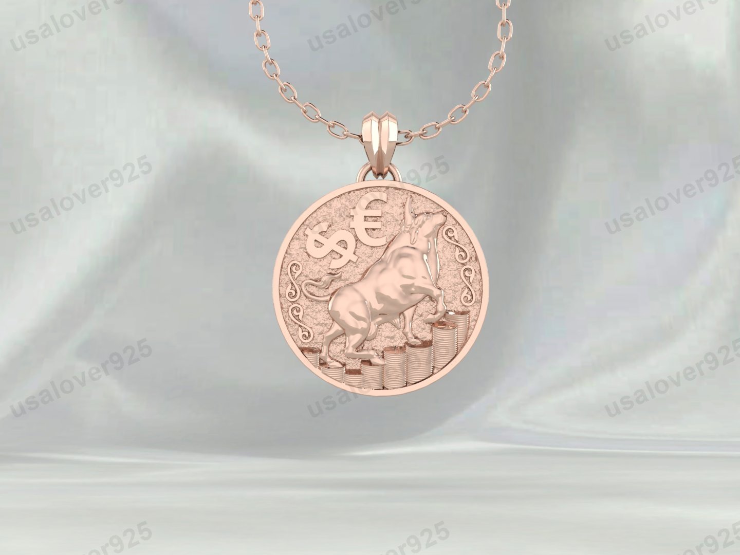 Bull Coin Unique Design Unisex Pendant, 925 Sterling Silver Necklace Jewelry - Image 3