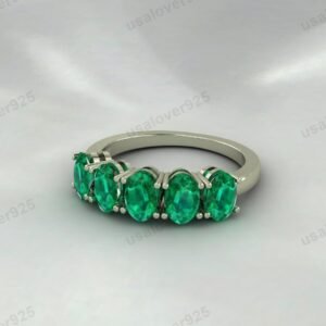 Emerald Oval Gemstone Women Ring – 925 Sterling Silver Jewelry
