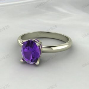 Amethyst Oval Gemstone Women Ring  – 925 Sterling Silver Jewelry