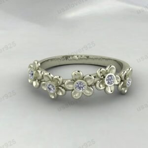 Flower Design CZ Diamond Stone Women Band – 925 Sterling Silver Ring Jewelry