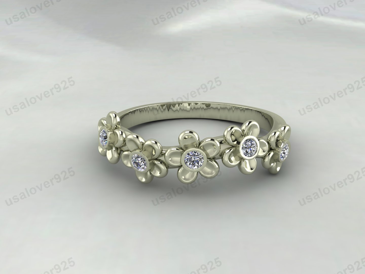 Flower Design CZ Diamond Stone Women Band – 925 Sterling Silver Ring Jewelry