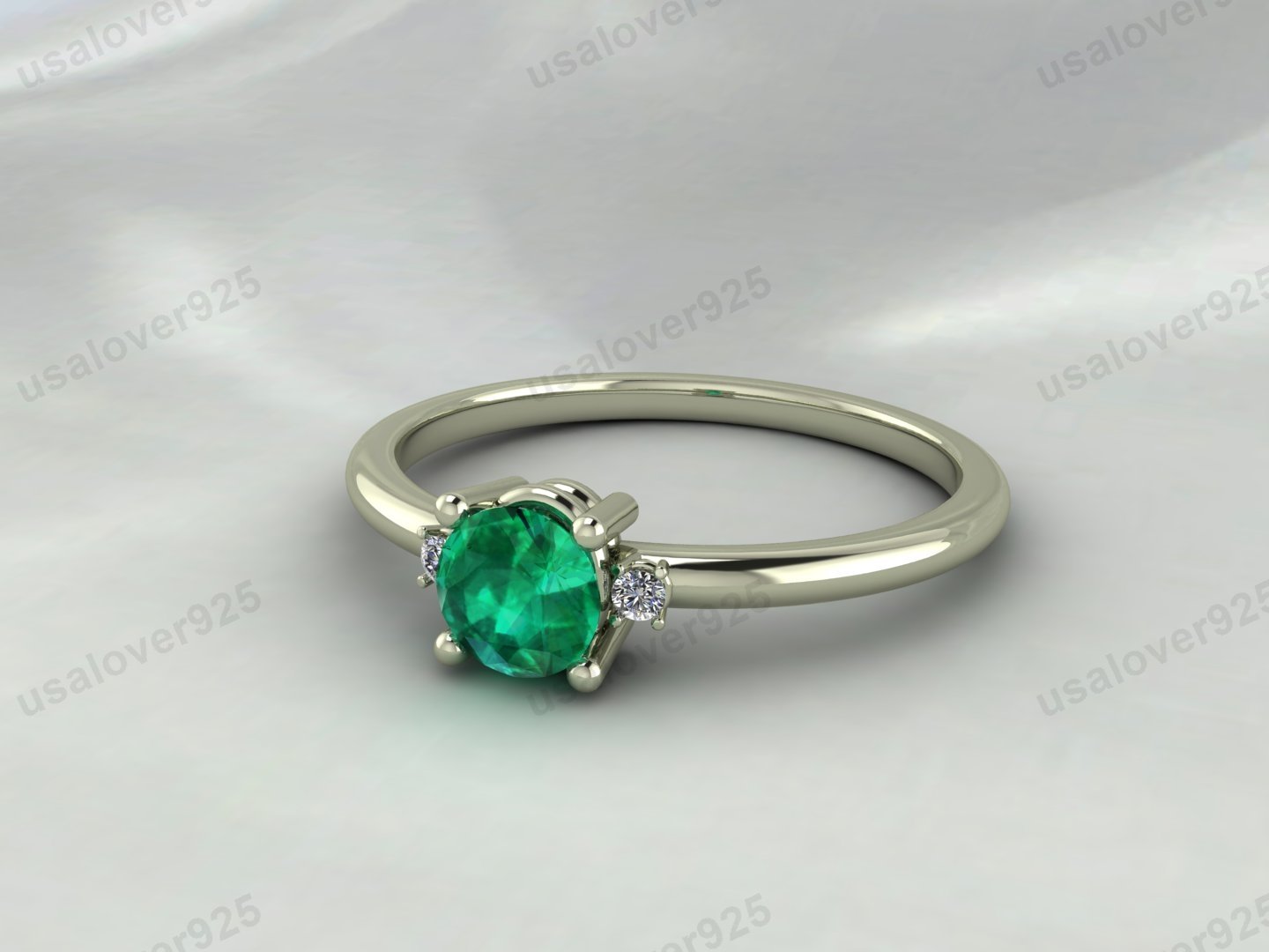 Emerald Round Gemstone Solitaire Women Ring – 925 Sterling Silver Jewelry