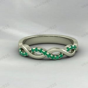 Emerald Gemstone Half Eternity Women Band – 925 Sterling Silver Ring Jewelry