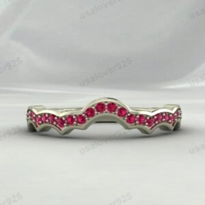 Ruby Gemstone Wave Shape Half Eternity Women Band – 925 Sterling Silver Ring Jewelry