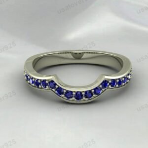 Sapphire Gemstone Wave Shape Half Eternity Women Band – 925 Sterling Silver Ring Jewelry