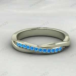 Topaz Gemstone Half Eternity Women Band – 925 Sterling Silver Ring Jewelry