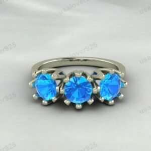 Topaz Three Gemstone Women Ring – 925 Sterling Silver Jewelry
