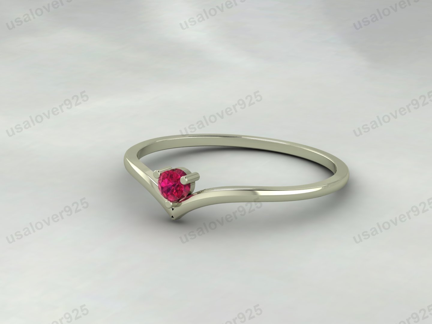 Ruby Gemstone Curved Shape Women Solitaire Ring – 925 Sterling Silver Jewelry - Image 3