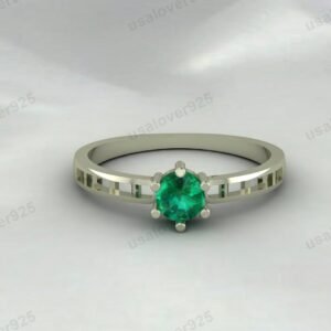 Emerald Gemstone Women Solitaire Ring – 925 Sterling Silver Jewelry