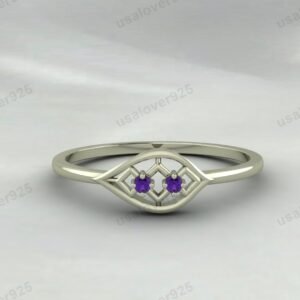 Amethyst Two Gemstone Women Band – 925 Sterling Silver Ring Jewelry