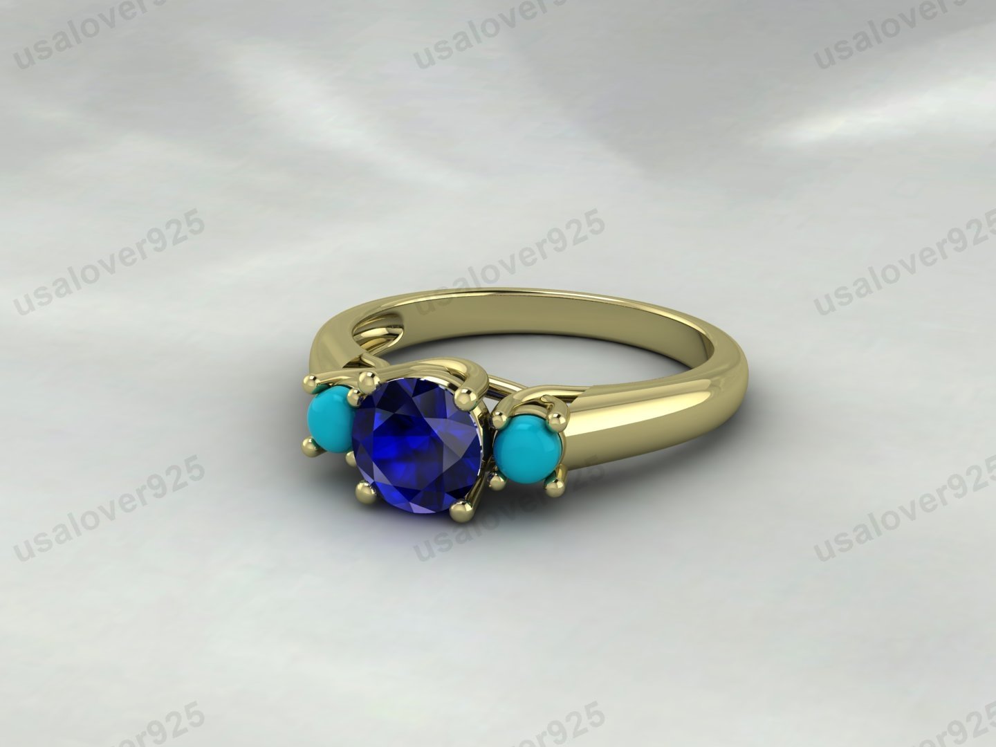 Sapphire & Turquoise Gemstone Women Solitaire Ring – 925 Sterling Silver Jewelry - Image 3