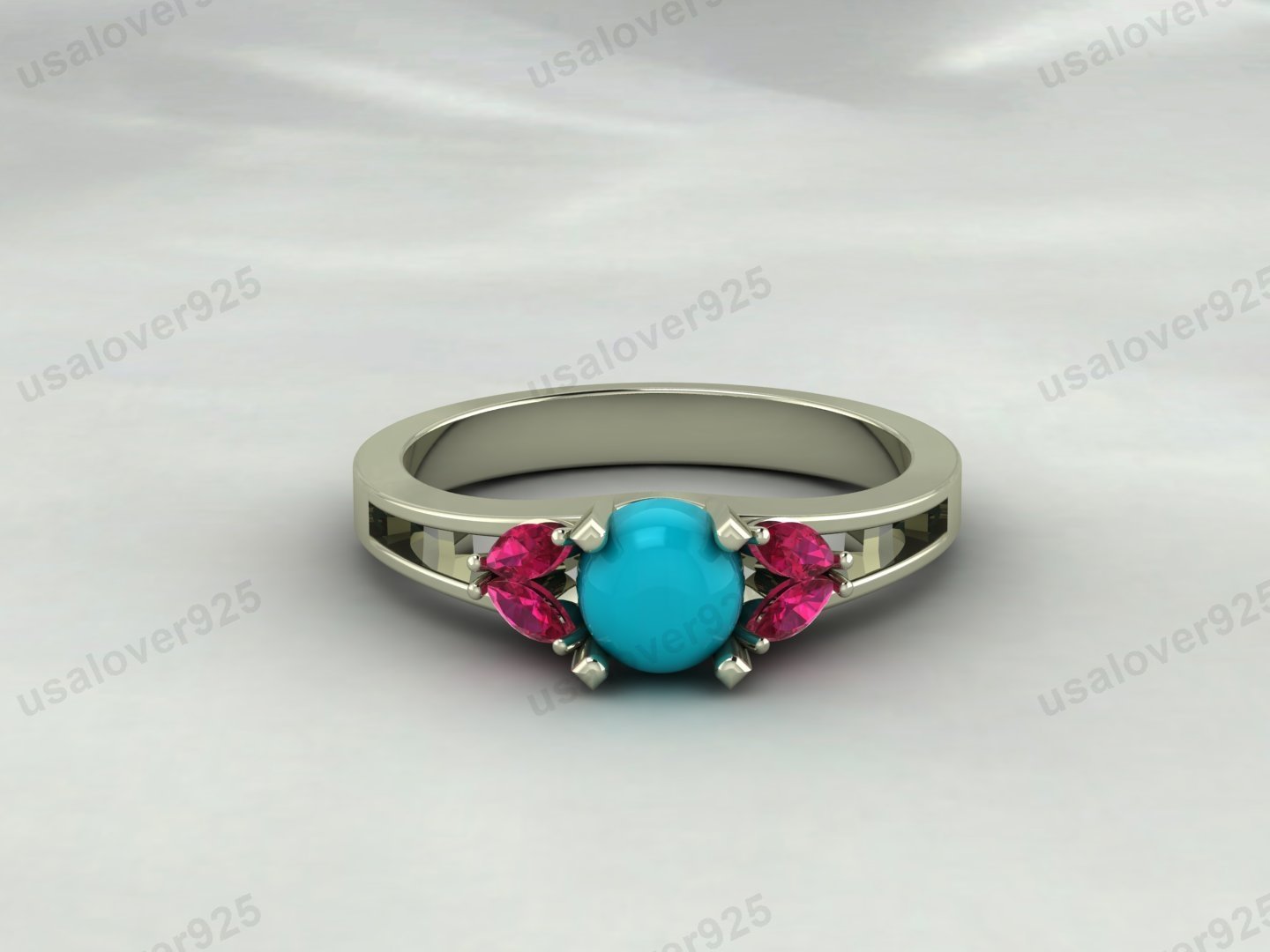 Turquoise & Ruby Gemstone Women Solitaire Ring – 925 Sterling Silver Jewelry