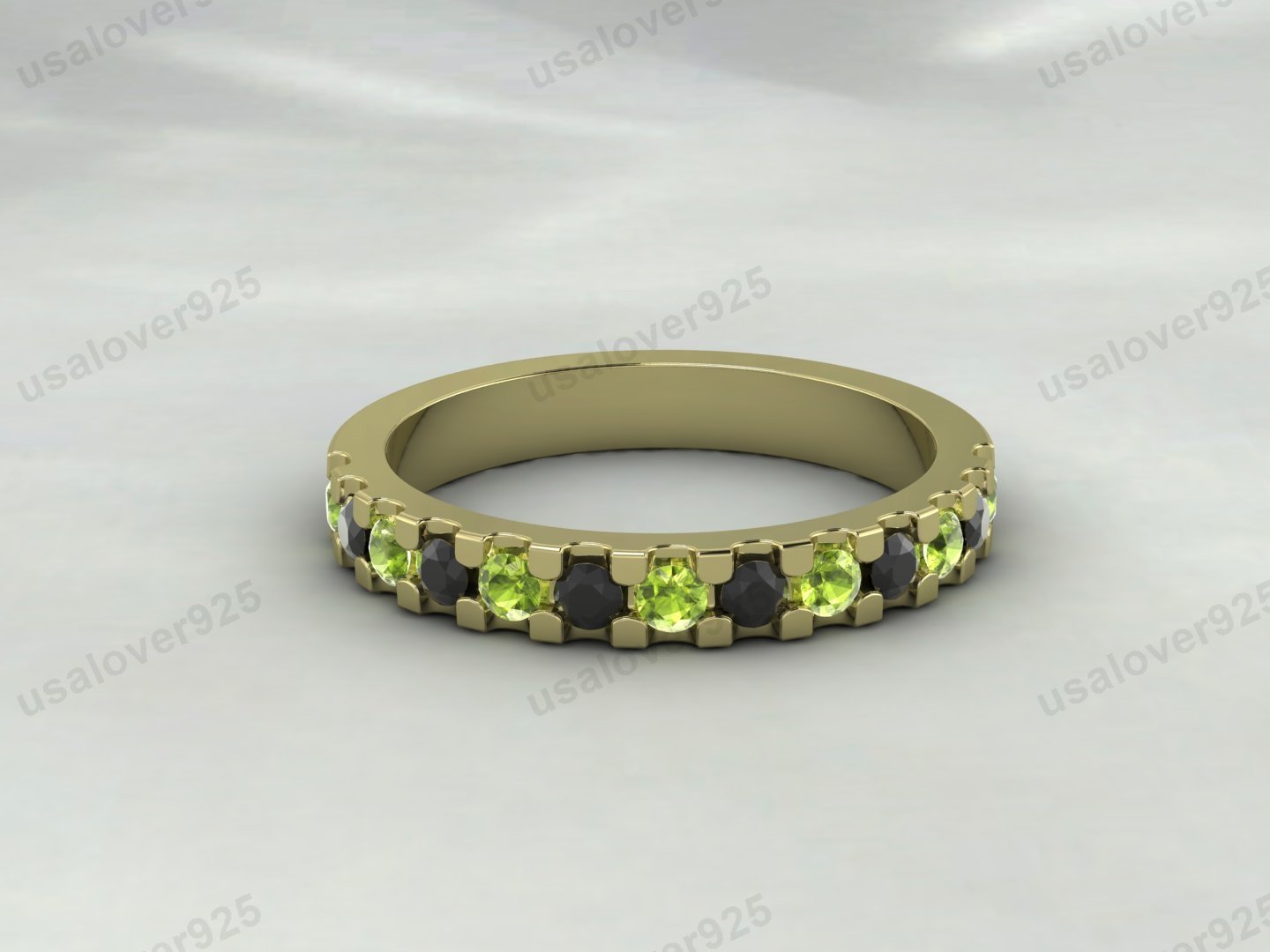 Onyx & Peridot Half Eternity Women Band – 925 Sterling Silver Ring Jewelry - Image 3