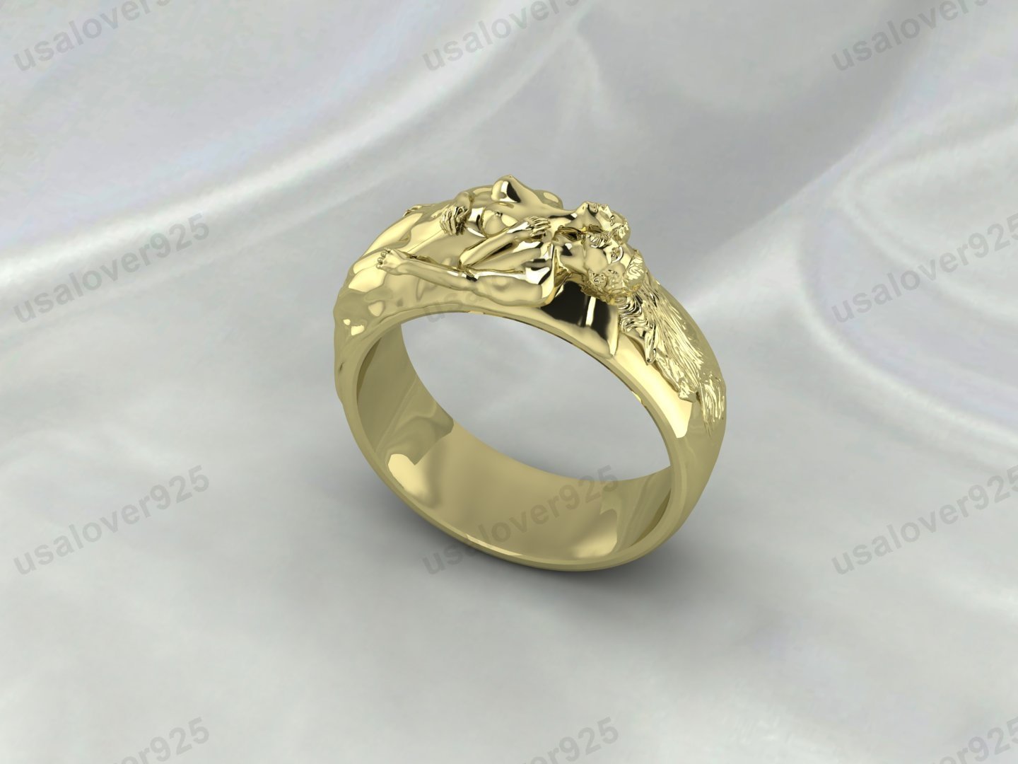 Couple Love Signet Ring – High Quality Yellow Brass Unisex Jewelry - Image 2