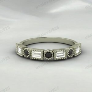 Onyx & CZ Diamond Stone Half Eternity Women Band – 925 Sterling Silver Ring Jewelry