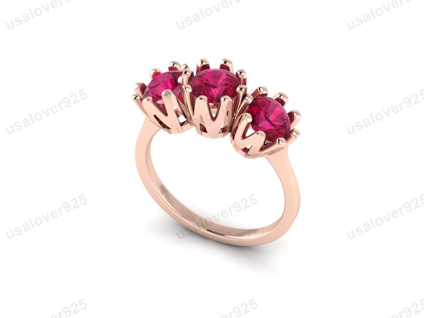Ruby Three Gemstone Women Ring – 925 Sterling Silver Jewelry - Image 2