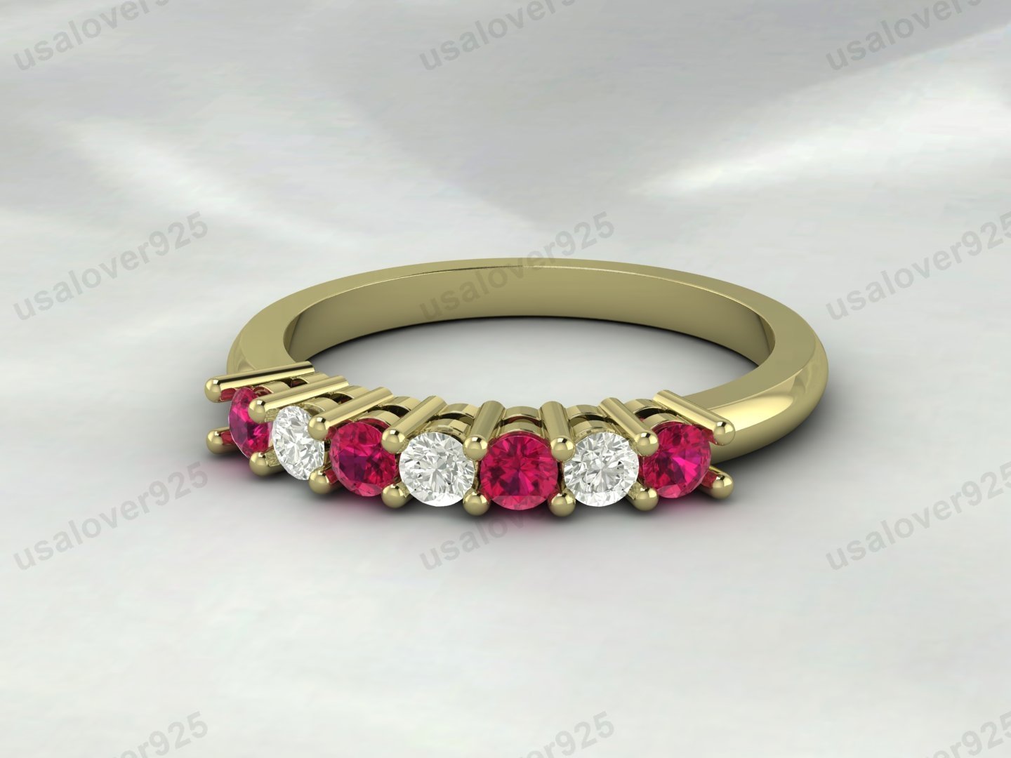 Ruby & CZ Diamond Gemstone Half Eternity Women Band – 925 Sterling Silver Ring Jewelry - Image 4