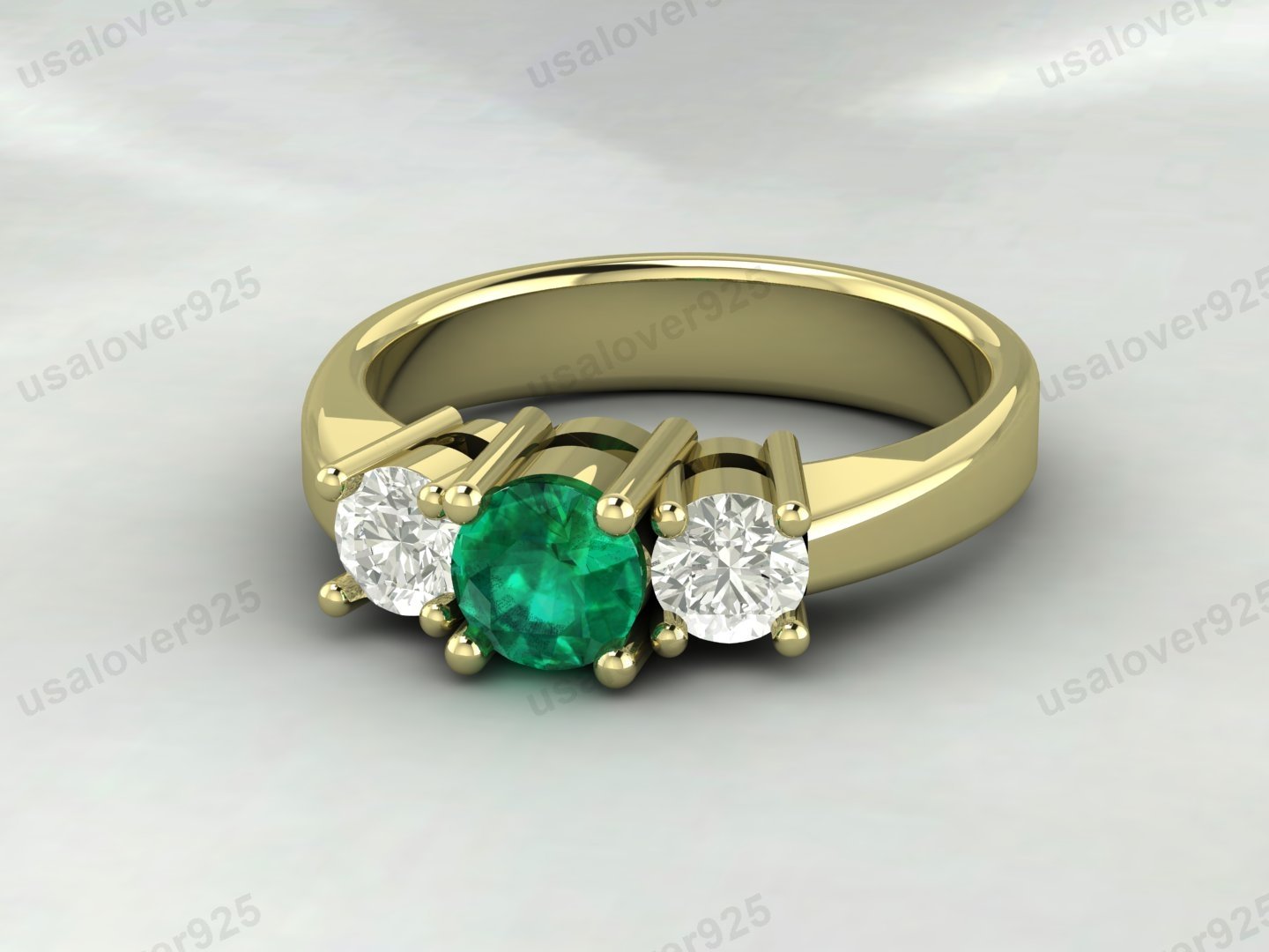 Emerald & CZ Diamond Three Gemstone Women Ring – 925 Sterling Silver Jewelry - Image 3