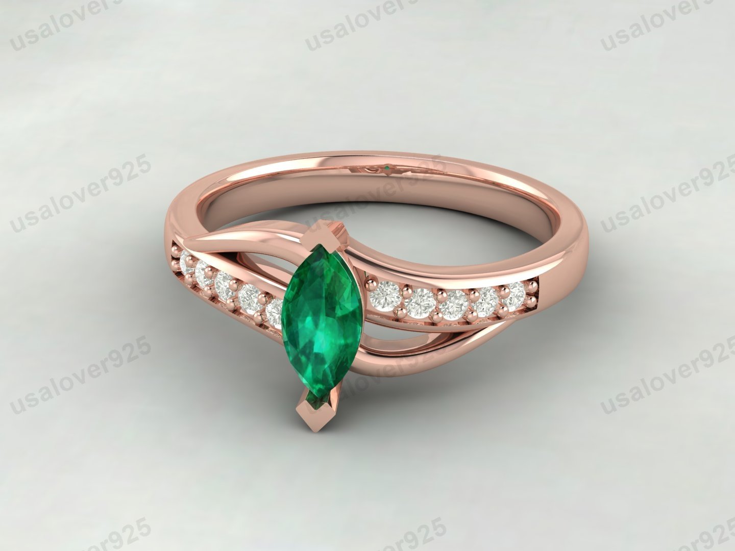 Emerald & CZ Diamond Gemstone Women Ring – 925 Sterling Silver Jewelry - Image 3