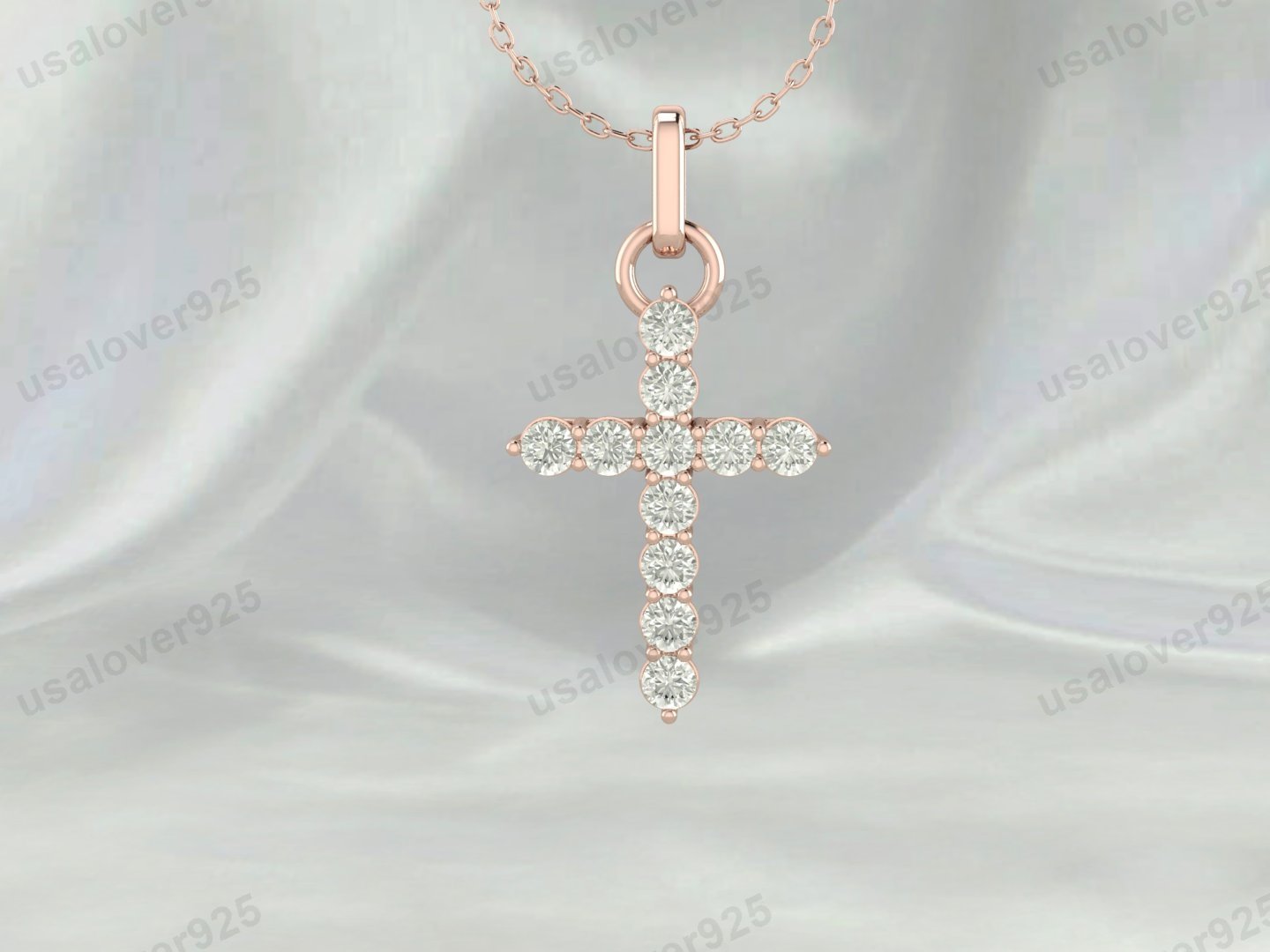 Cross CZ Diamond Stone Unisex Pendant, 925 Sterling Silver Necklace Jewelry - Image 3