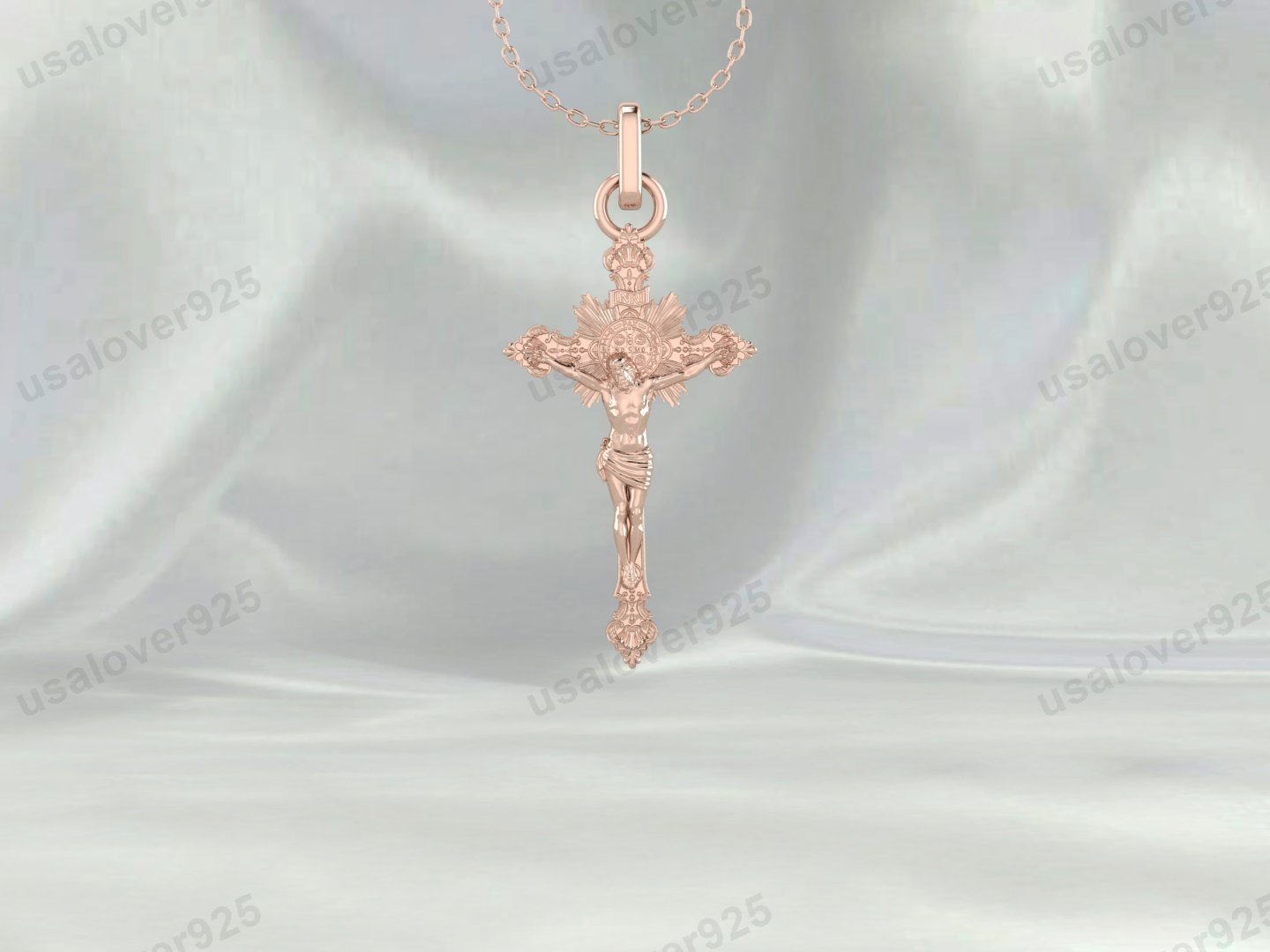 Jesus on Saint Benedict Cross Unisex Pendant, 925 Sterling Silver Necklace Jewelry - Image 3
