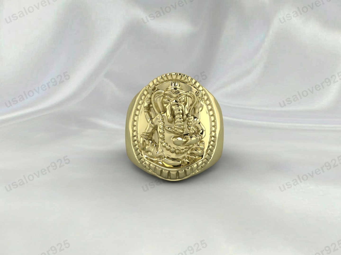 Ganesha God Design Signet Ring – High Quality Yellow Brass Unisex Jewelry