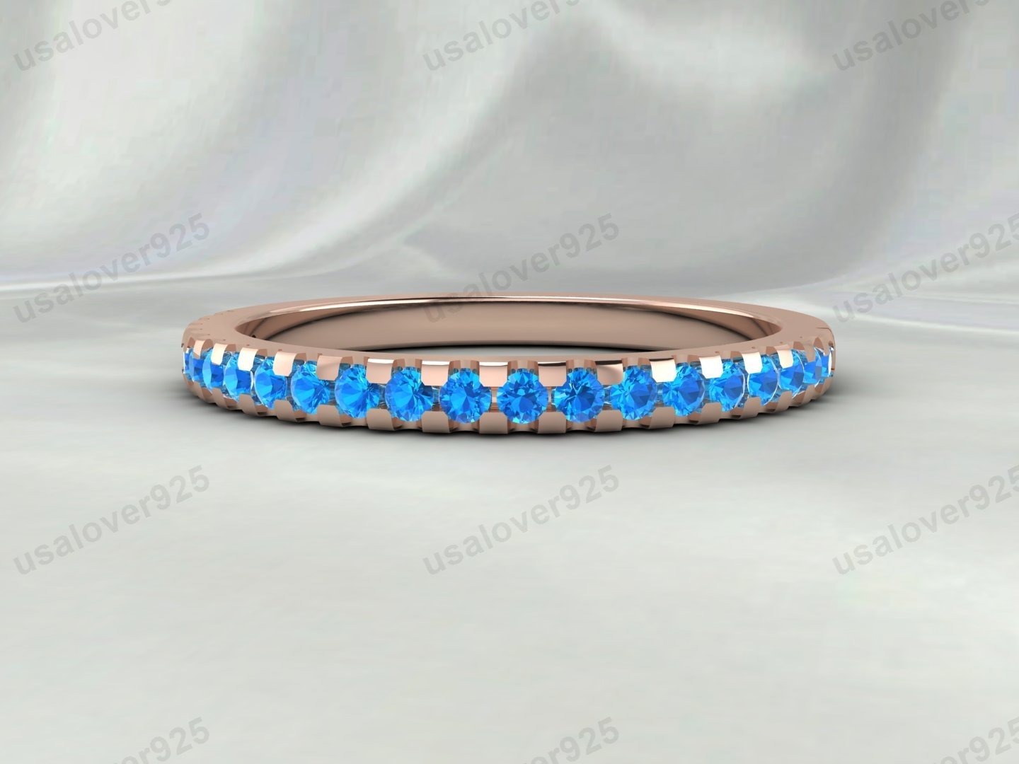 Topaz Stone Half Eternity Women Band – 925 Sterling Silver Ring Jewelry - Image 2