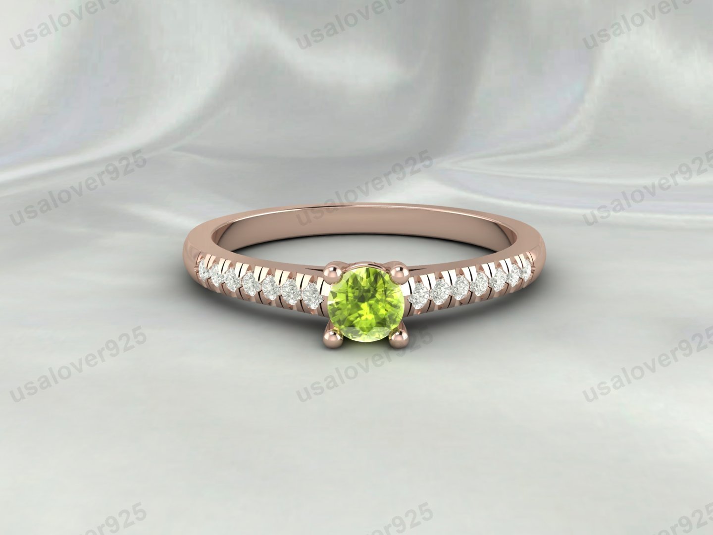 Peridot & CZ Diamond Gemstone Solitaire Women Ring – 925 Sterling Silver Jewelry - Image 4