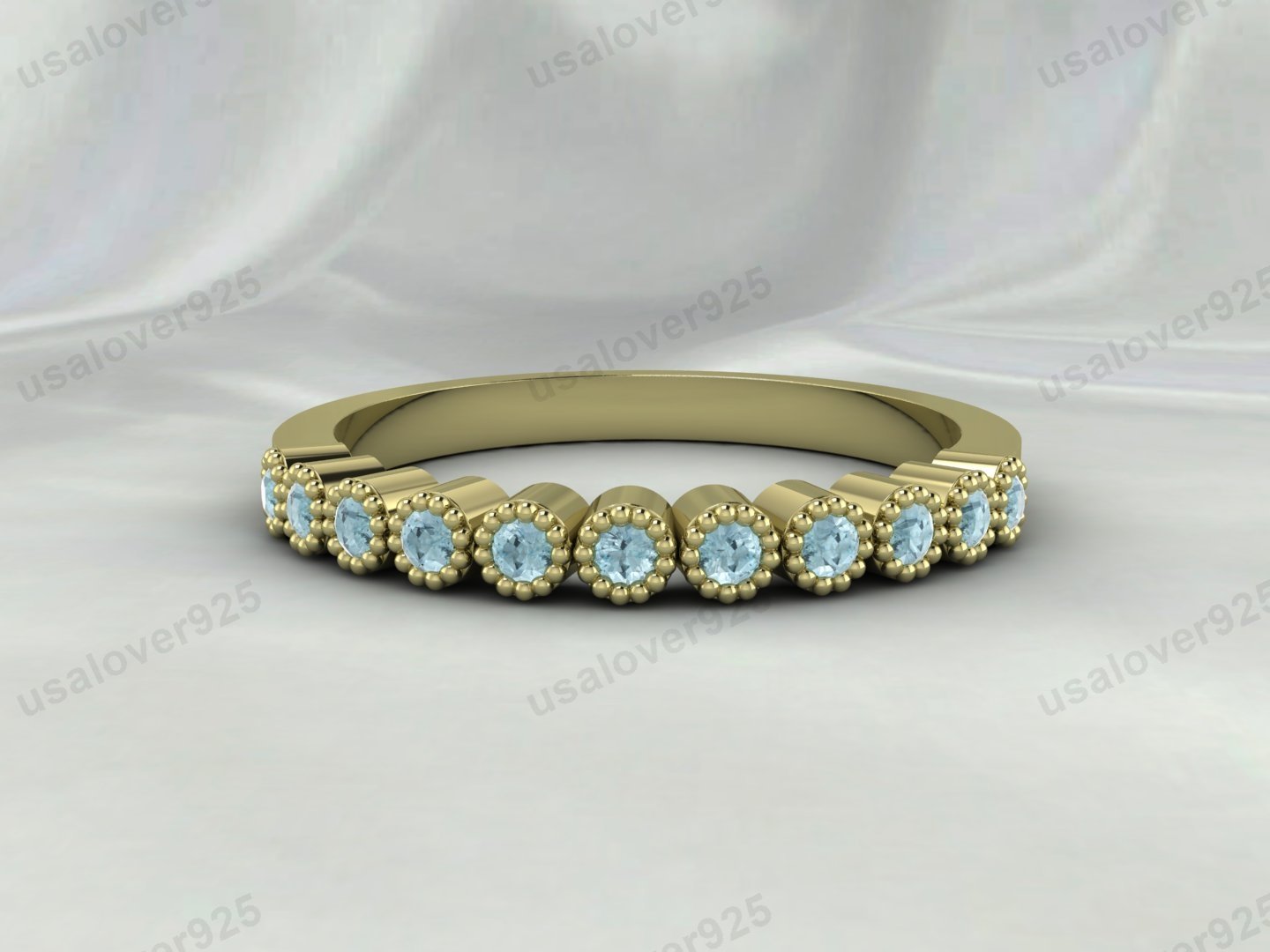 Aquamarine Stone Half Eternity Band for Women – 925 Sterling Silver Ring Jewelry - Image 2