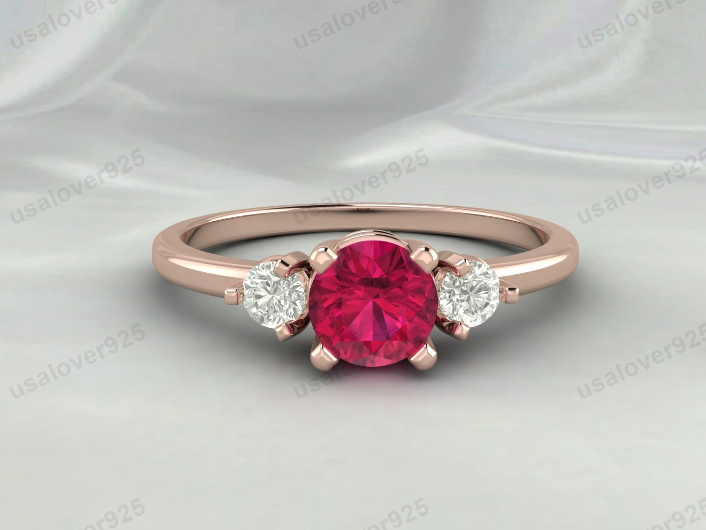 Ruby & CZ Diamond Gemstone Solitaire Women Ring – 925 Sterling Silver Jewelry - Image 2