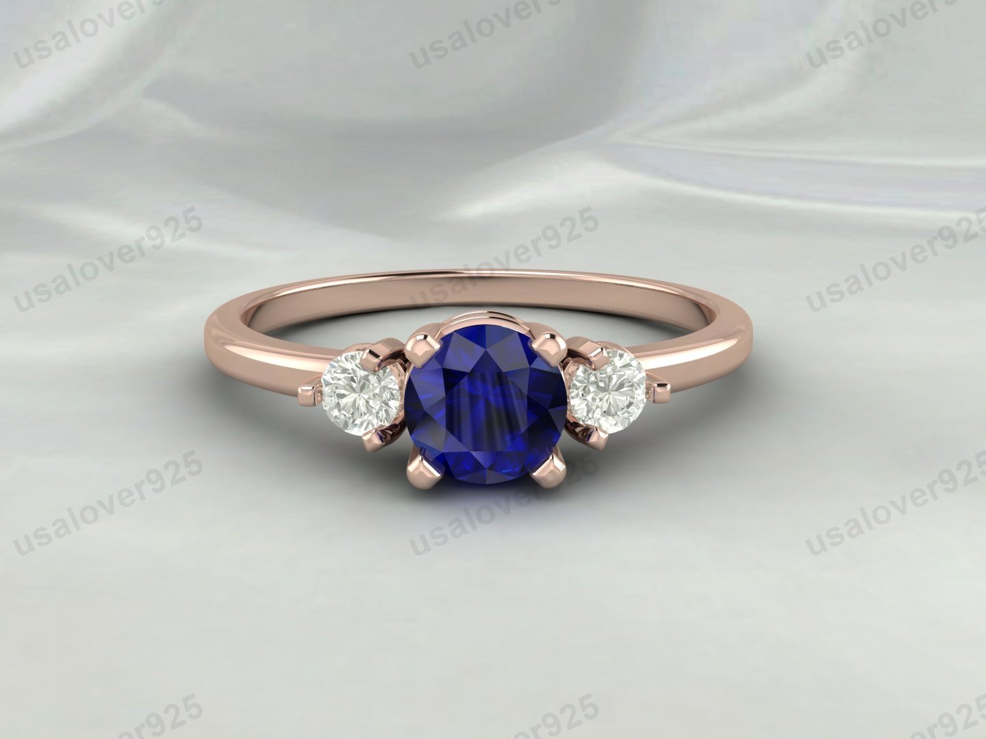 Sapphire & CZ Diamond Gemstone Solitaire Women Ring – 925 Sterling Silver Jewelry - Image 2