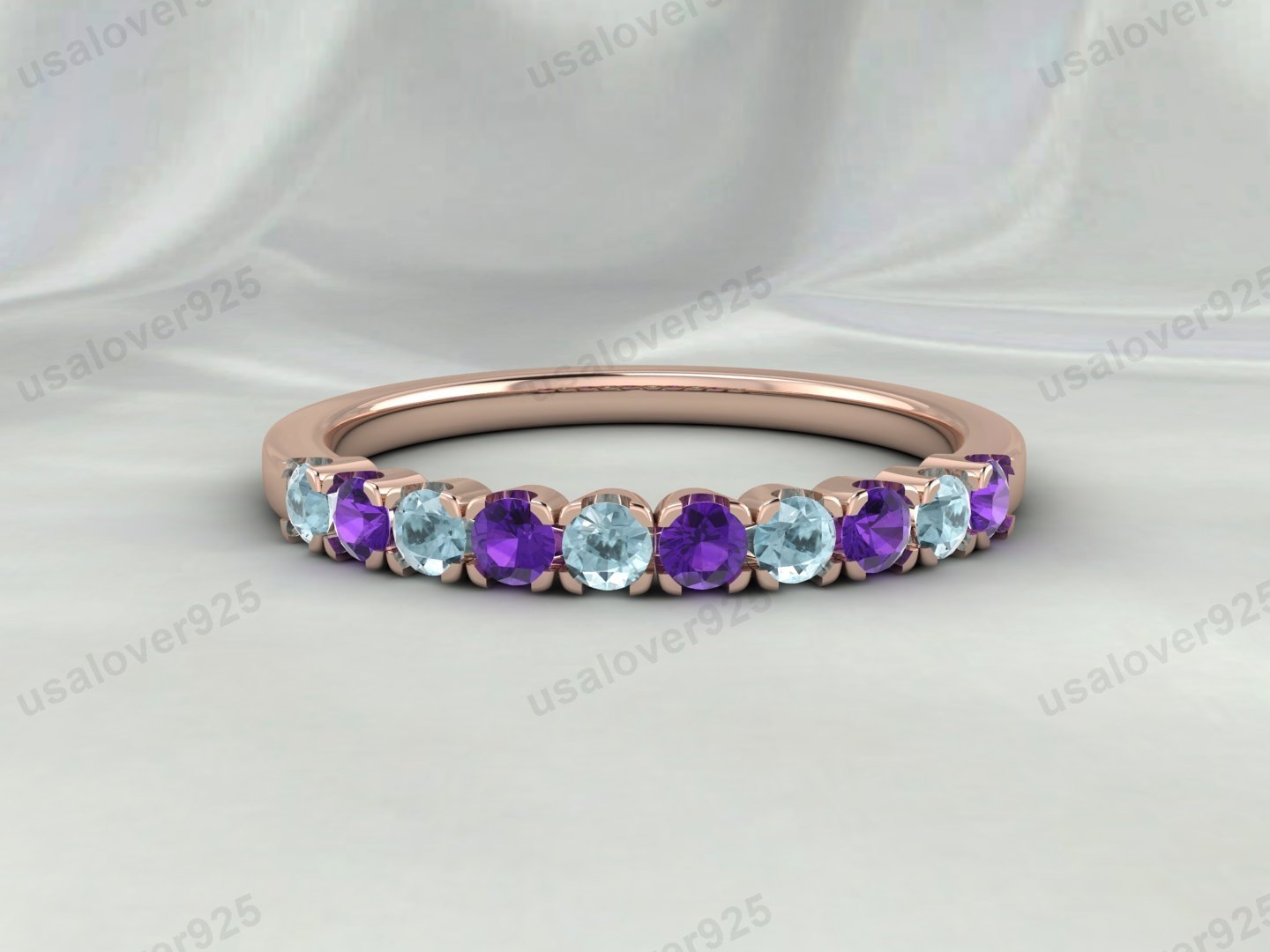 Amethyst & Aquamarine Stone Eternity Band for Women – 925 Sterling Silver Ring Jewelry - Image 2