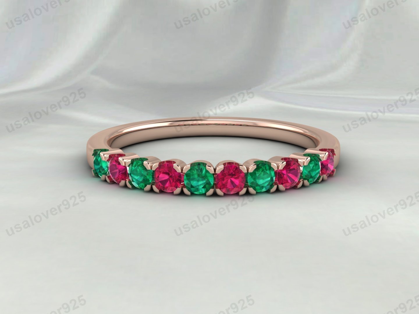 Emerald & Ruby Stone Eternity Band for Women – 925 Sterling Silver Ring Jewelry - Image 2