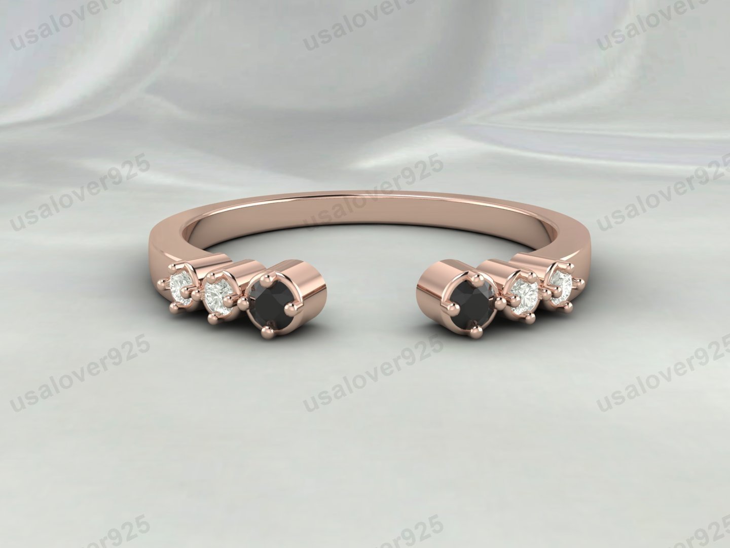 Onyx & CZ Diamond Stone Open Women Band – 925 Sterling Silver Ring Jewelry - Image 3