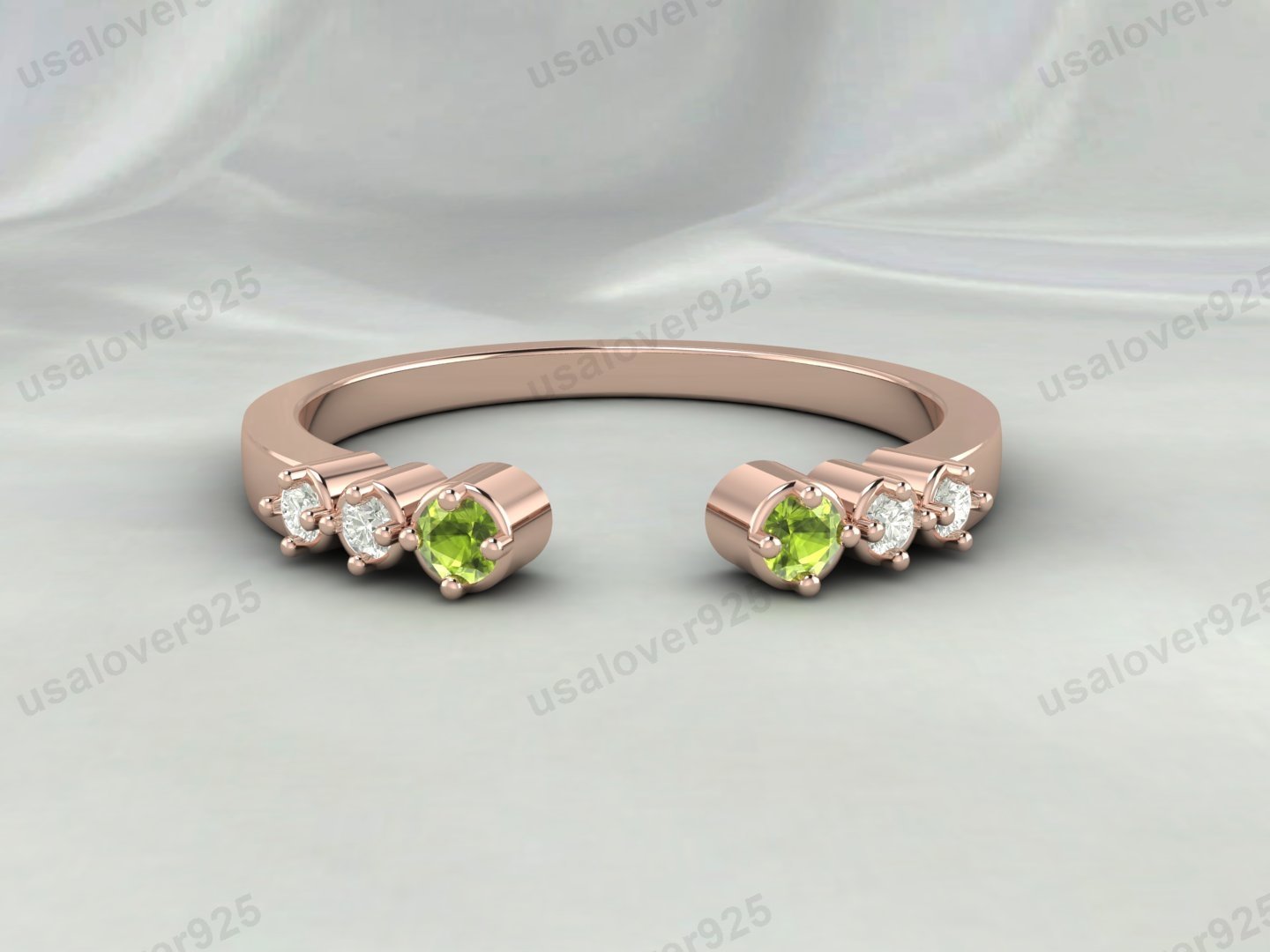 Peridot & CZ Diamond Stone Open Women Band – 925 Sterling Silver Ring Jewelry - Image 2