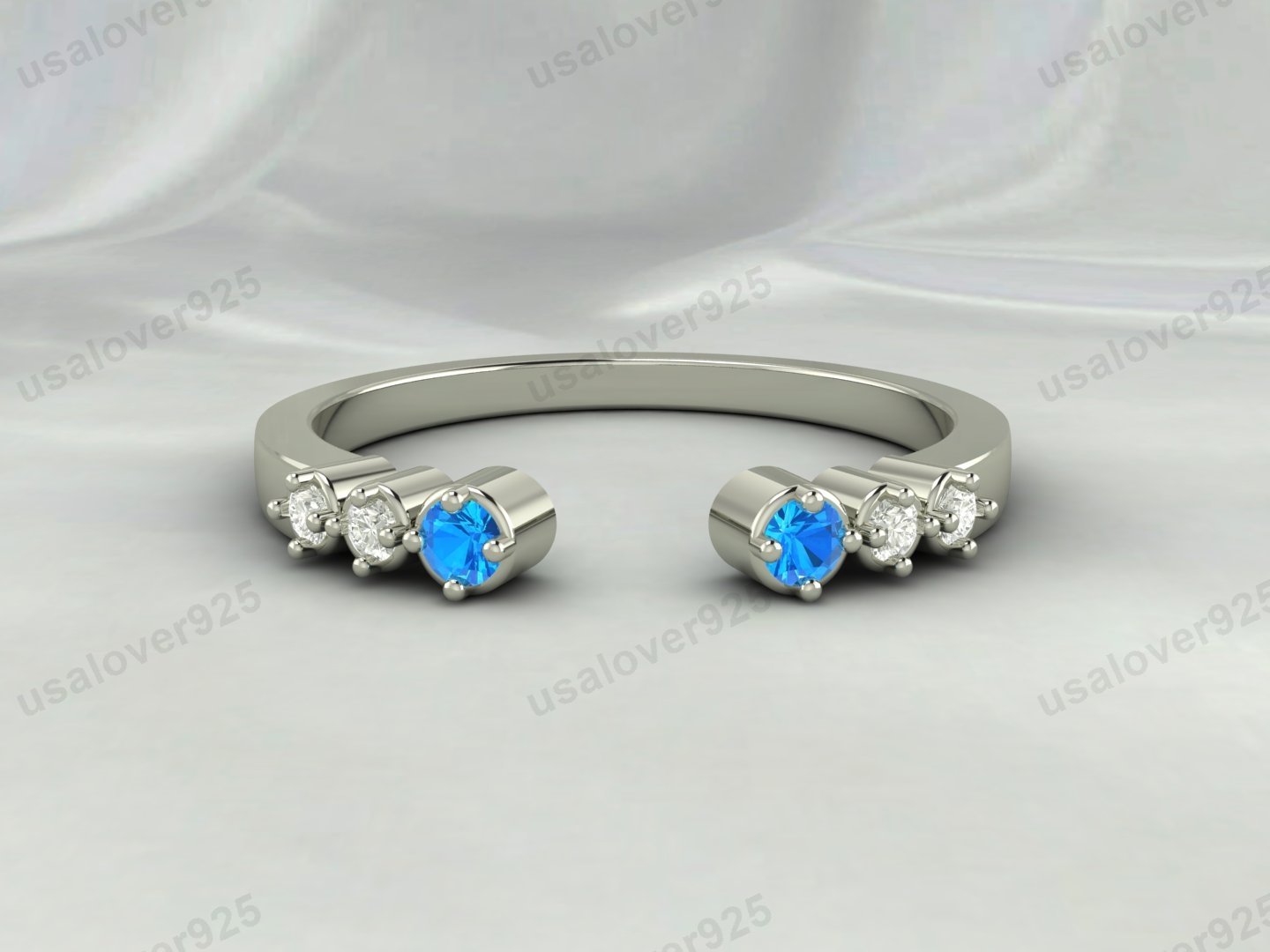 Topaz & CZ Diamond Stone Open Women Band – 925 Sterling Silver Ring Jewelry - Image 2