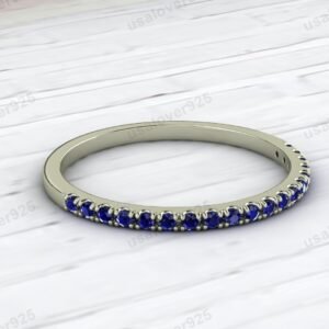 Blue Sapphire Stone Half Eternity Band for Women – 925 Sterling Silver Ring Jewelry