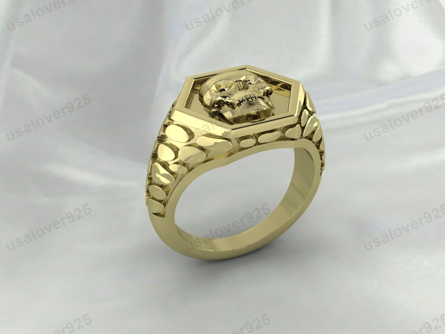 Skull Unique Design Mens Signet Ring – High Quality Yellow Brass Jewelry - Image 3